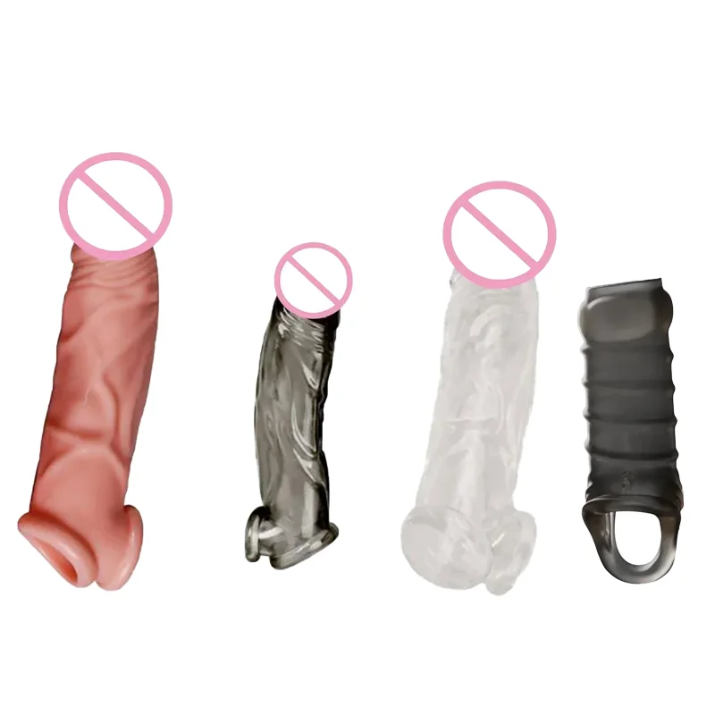 Reusable Dildo Cock Massager Penis Enlargement Extender Penis Thick Condoms  Enlarged Glans Hoodfor