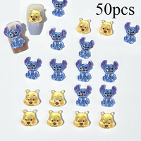 50pcs Cartoon Stitch Translucent Nail Art Charms Kawaii Cute Bear Head Nail Decorations For Girls Cute Summer Manicure Adornment