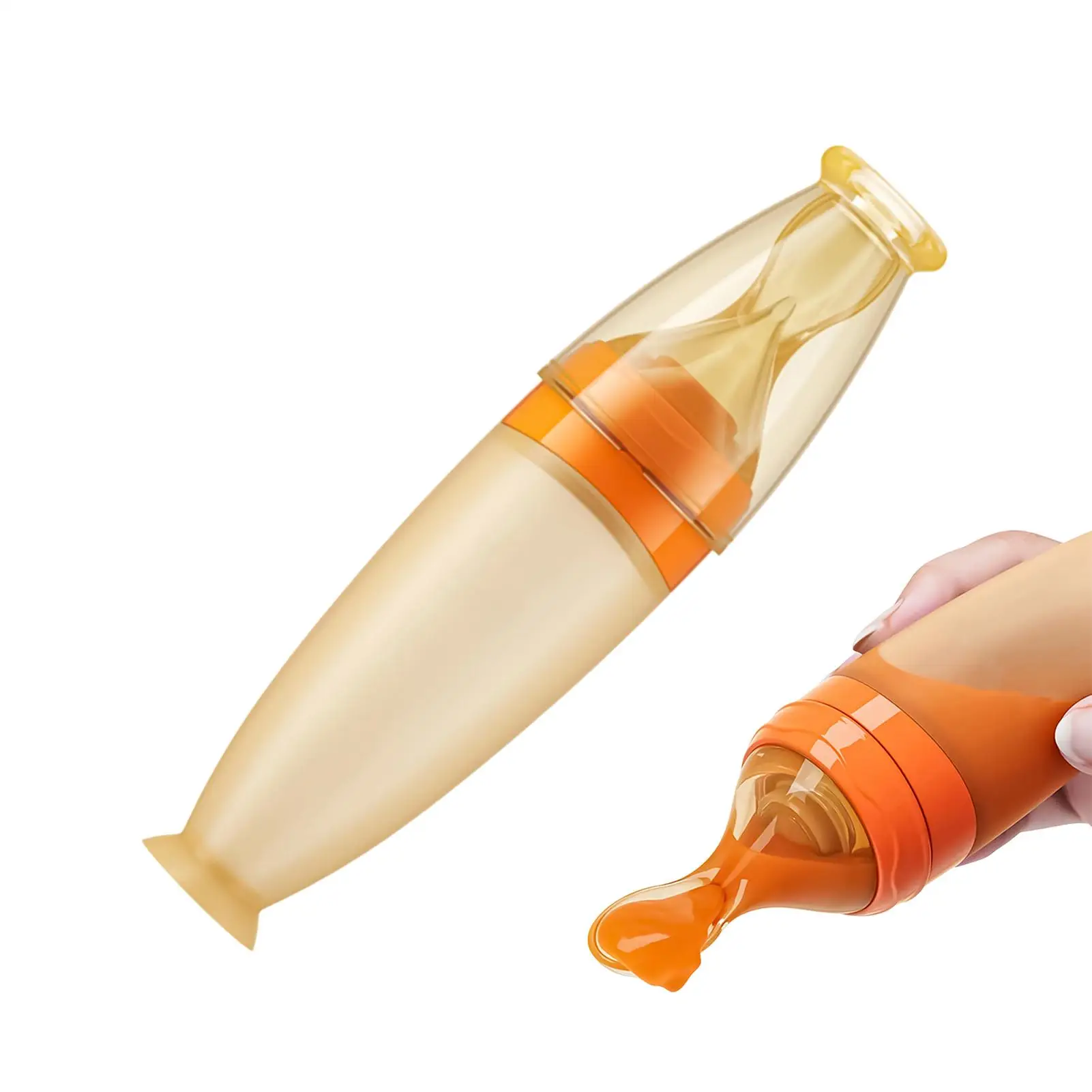 

Baby Spoons Heat-Resistant Squeeze Dispenser with Standing Base Squeeze Feeding Spoons with Suction Cup for Cereal Puree Fruit