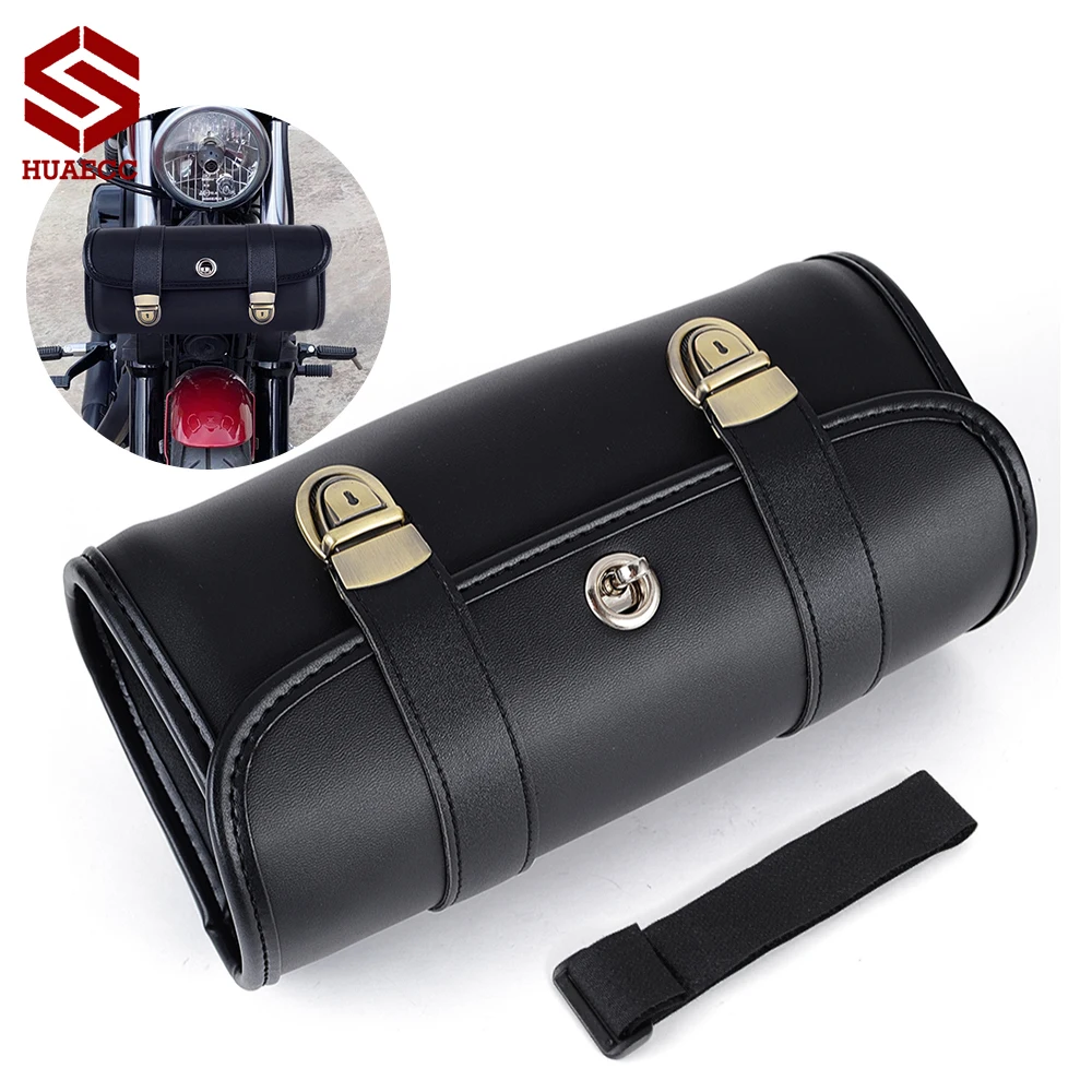 Motorcycle Cruiser Tool Bag Fork Barrel Shape Handlebar Front Fork Bag Black Handlebar Front Fork Bag Motorcycle Saddlebag