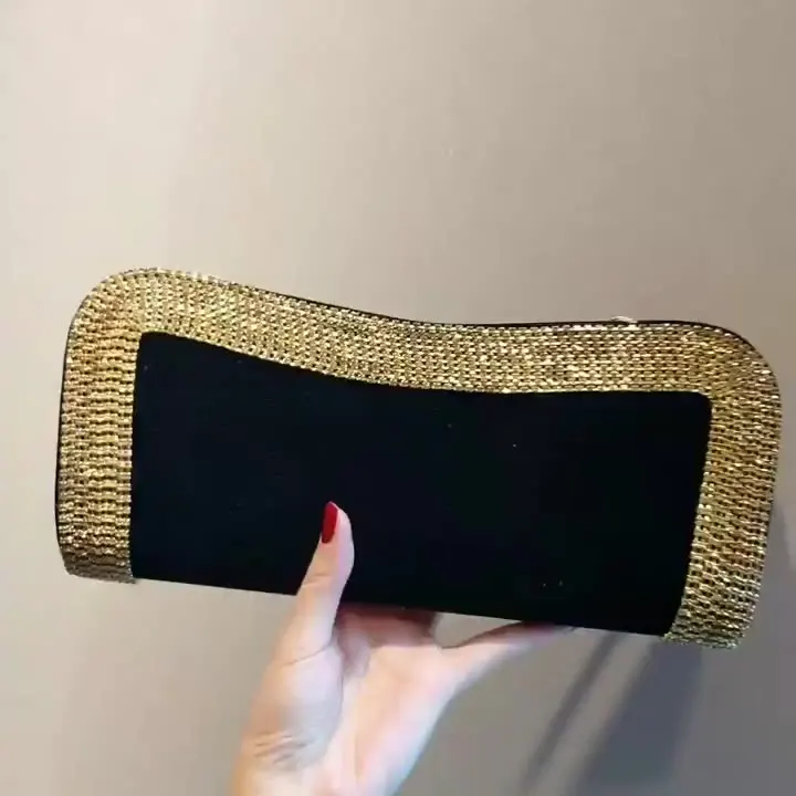 2023 New Velvet Evening Clutch Bags Bling Gold Metal Wedding Wallets Fashion Evening Bags Black Purse Drop Shipping