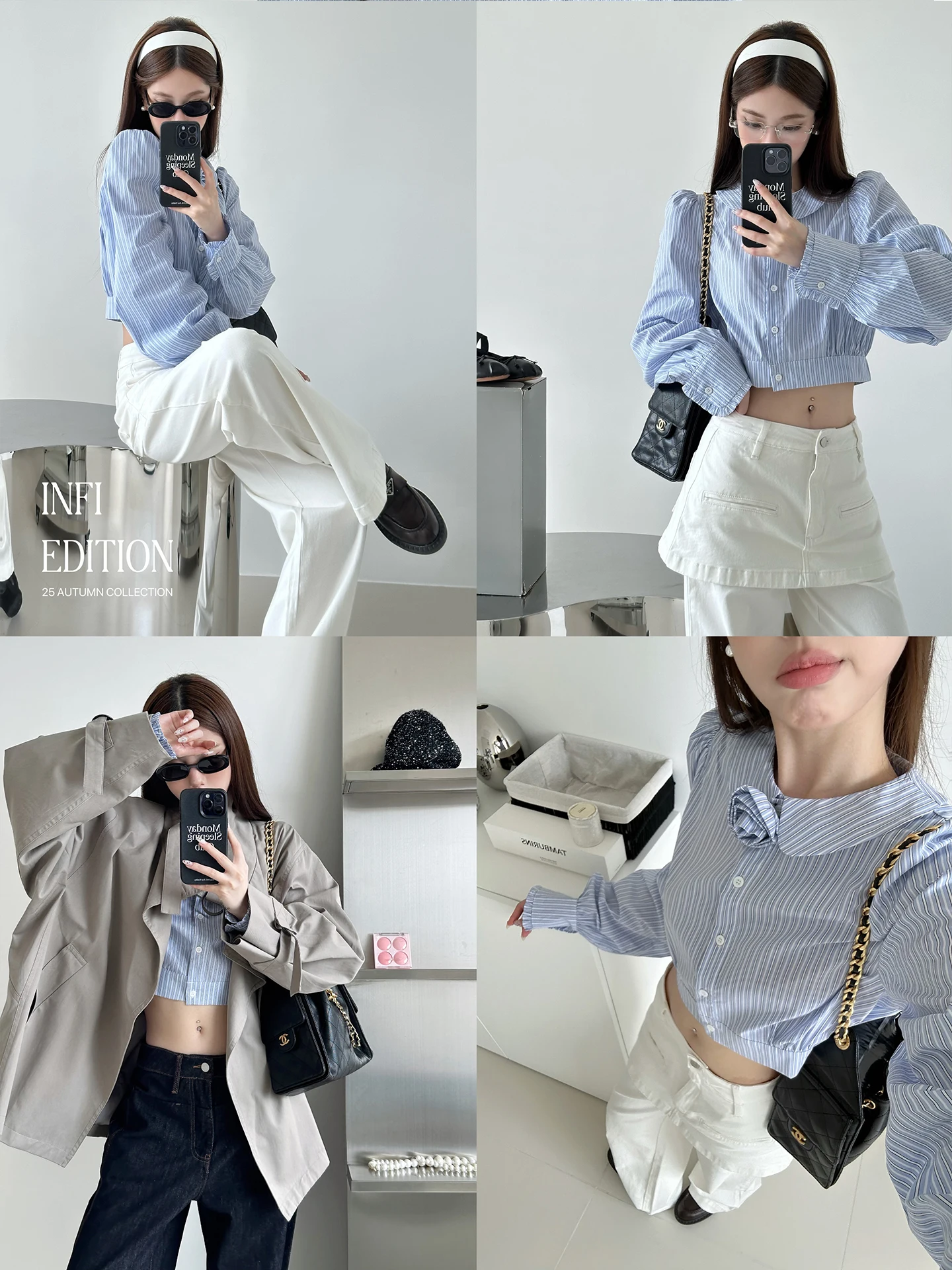 

Женская модная футболка Tokyo Night Song 2025 осеннего дизайна, в полоску, в корейском стиле, из смесового хлопка, приталенная, с воротником-стойкой