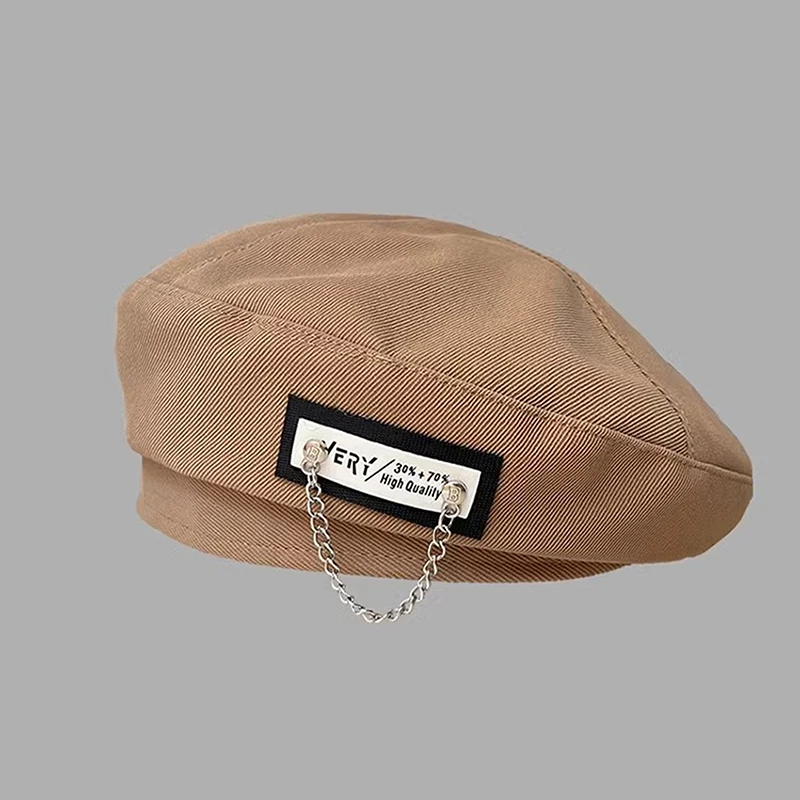 Baret katun wanita musim dingin topi Vintage Perancis kotak-kotak atas topi pelukis topi musim gugur musim dingin jalan Oktagonal topi baret