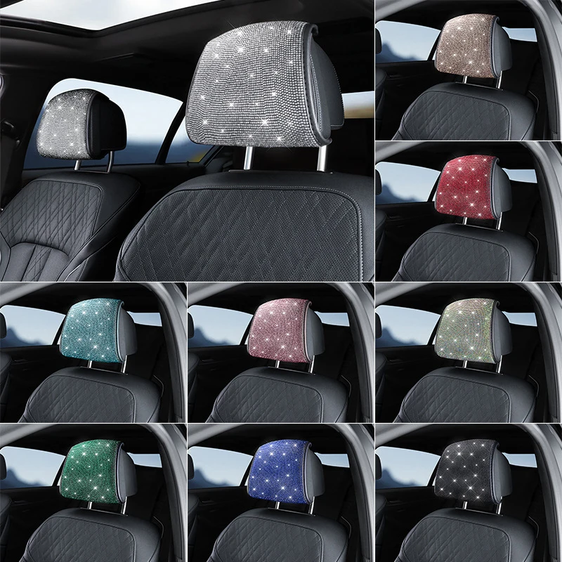

1PC Bling Car Seat Headrest Cover Rhinestone Auto Head Pad Cushion Protector Diamond Interior Accessories For Women Easy-Install