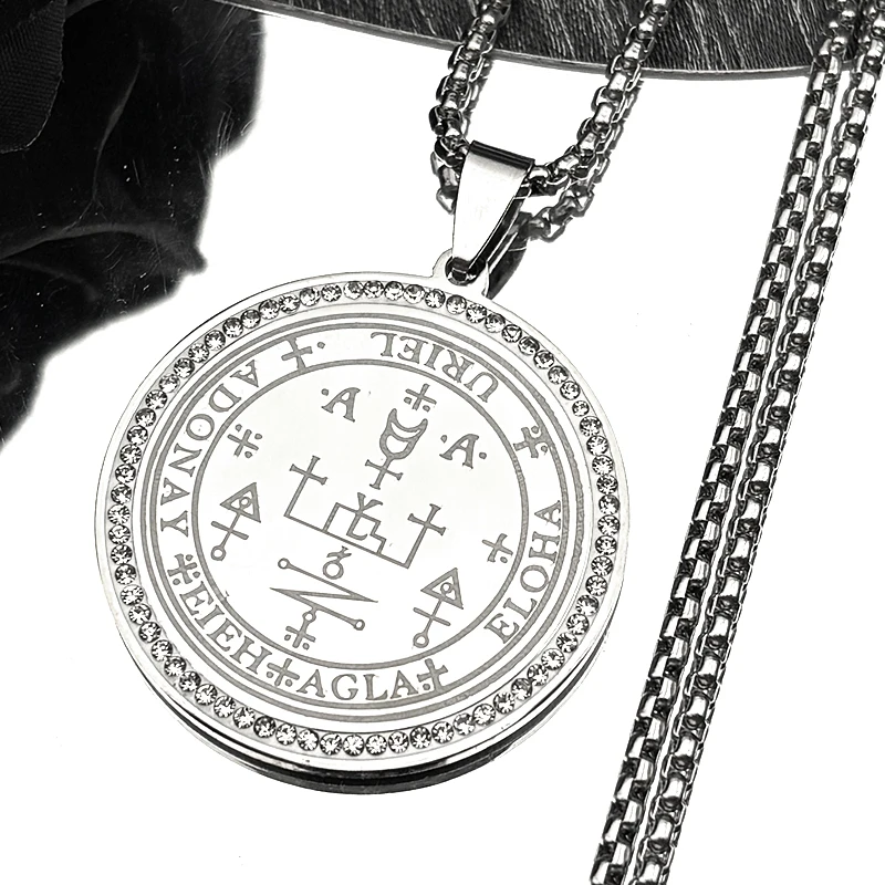 

Seven Archangels URIEL Seal Solomon Talisman Sigil of Angelic Necklace Stainless Steel Gold Color Rhinestones Chain Jewelry Gift