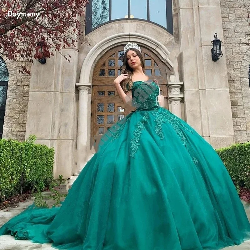 Doymeny Sash Quinceanera Dresses Sequined Appliques Off Shoulder For 15 Girls Party Gowns Vestidos de 15 quinceañera