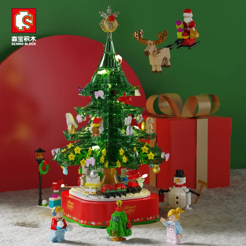 SEMBO Christmas Party Music Box Building Blocks Santa Claus Elk Deer Xmas Decoration Assembling Bricks Toys DIY For Kid Gift