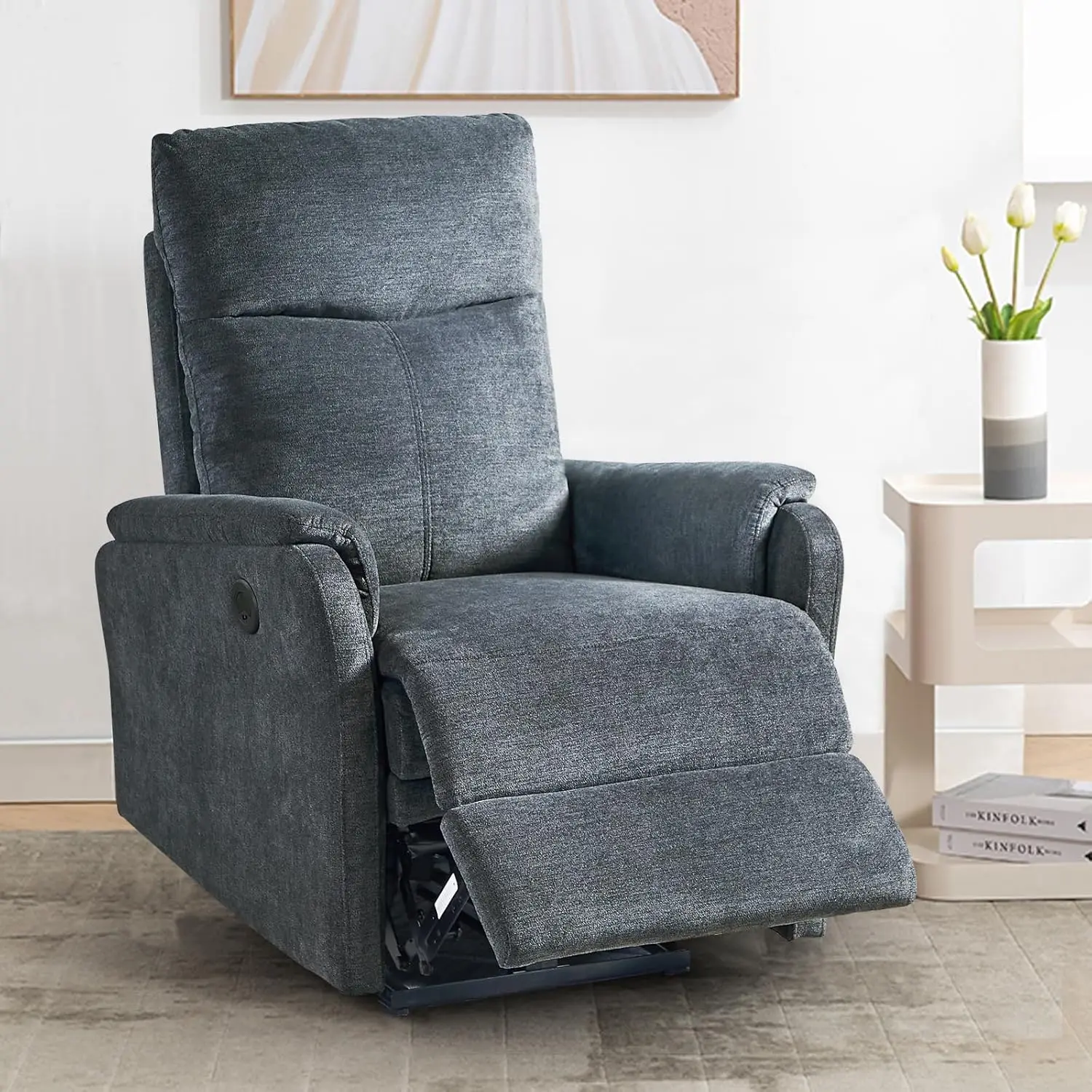 Small Electric Power Recliner, Breathable Fabric Reclining Chair, USB Ports, Electric Home Theater Seating, Grey