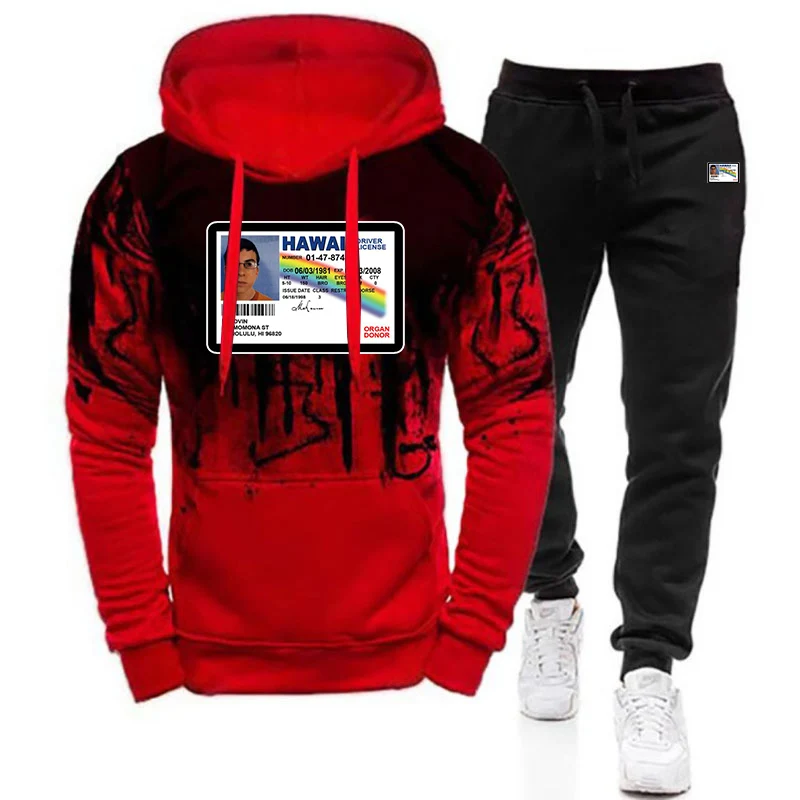 Funny McLovin ID Printing 2025 Men's New Spring And Autumn Harajuku Gradient Color Hooded + Pants Two Piece Suit