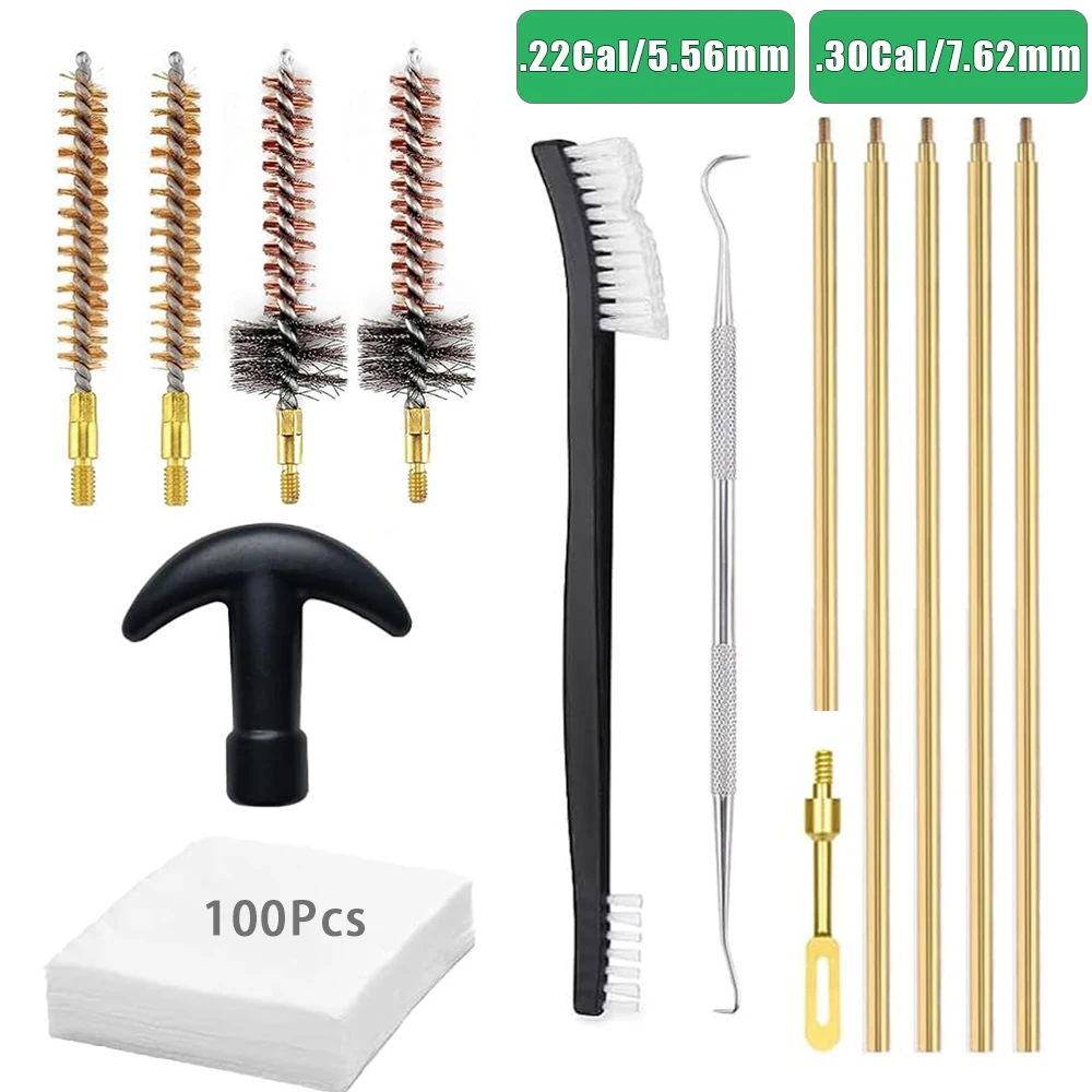Kit universel de nettoyage d'alésage de pistolet, 14 pièces/ensemble, pour 22/.223/.30/.308 Cal 5.56mm 7.62mm, Kit de brosse de tige de nettoyage en laiton pour fusil à pistolet
