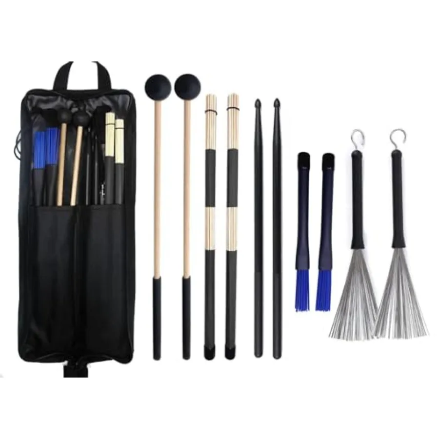 

Сумка для барабанных палочек с креплениями для тимбалов, в комплекте 5 пар палочек, молоточков и щеток, набор аксессуаров для ударных инструментов для начинающих