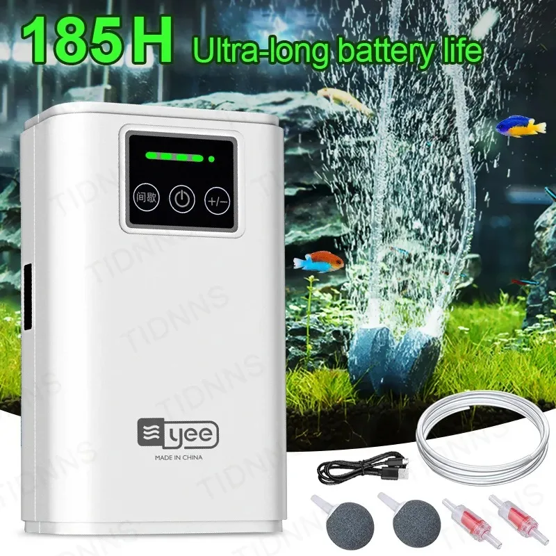 Dual-Purpose Aquário Bomba De Oxigênio, Fish Tank, USB Lithium Battery, carregamento Bomba De Ar, Household, Portátil, Pesca, Mudo, 6000mA, ao ar