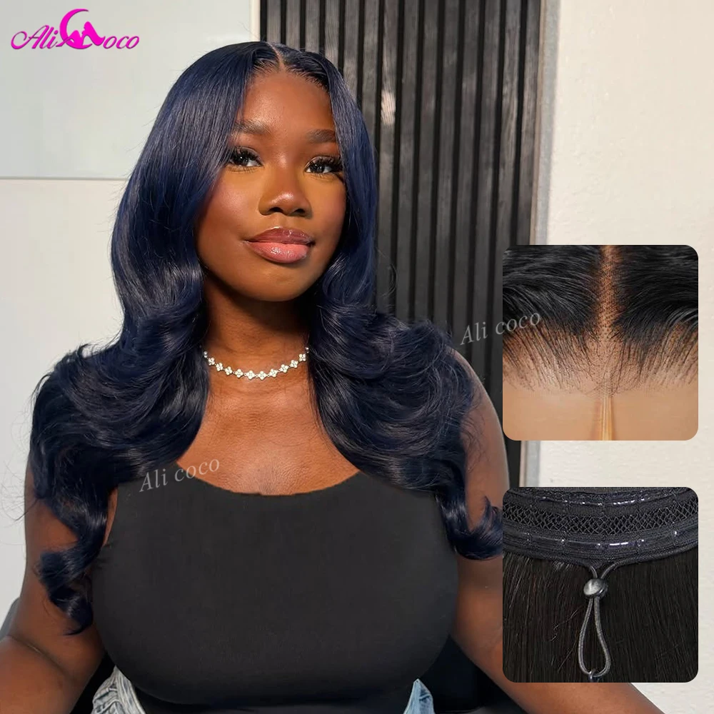 Dark Blue Colored 13x6 HD Lace Front Human Hair Glueless Wigs for Women 200 Density Body Wave Drawstring Wig Pre Plucked 32inch