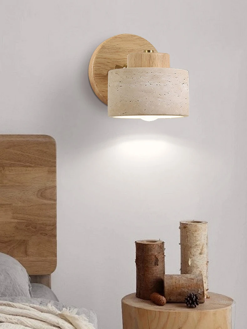 Real Stone Wall Lamp G9 Bulb Wood Base
