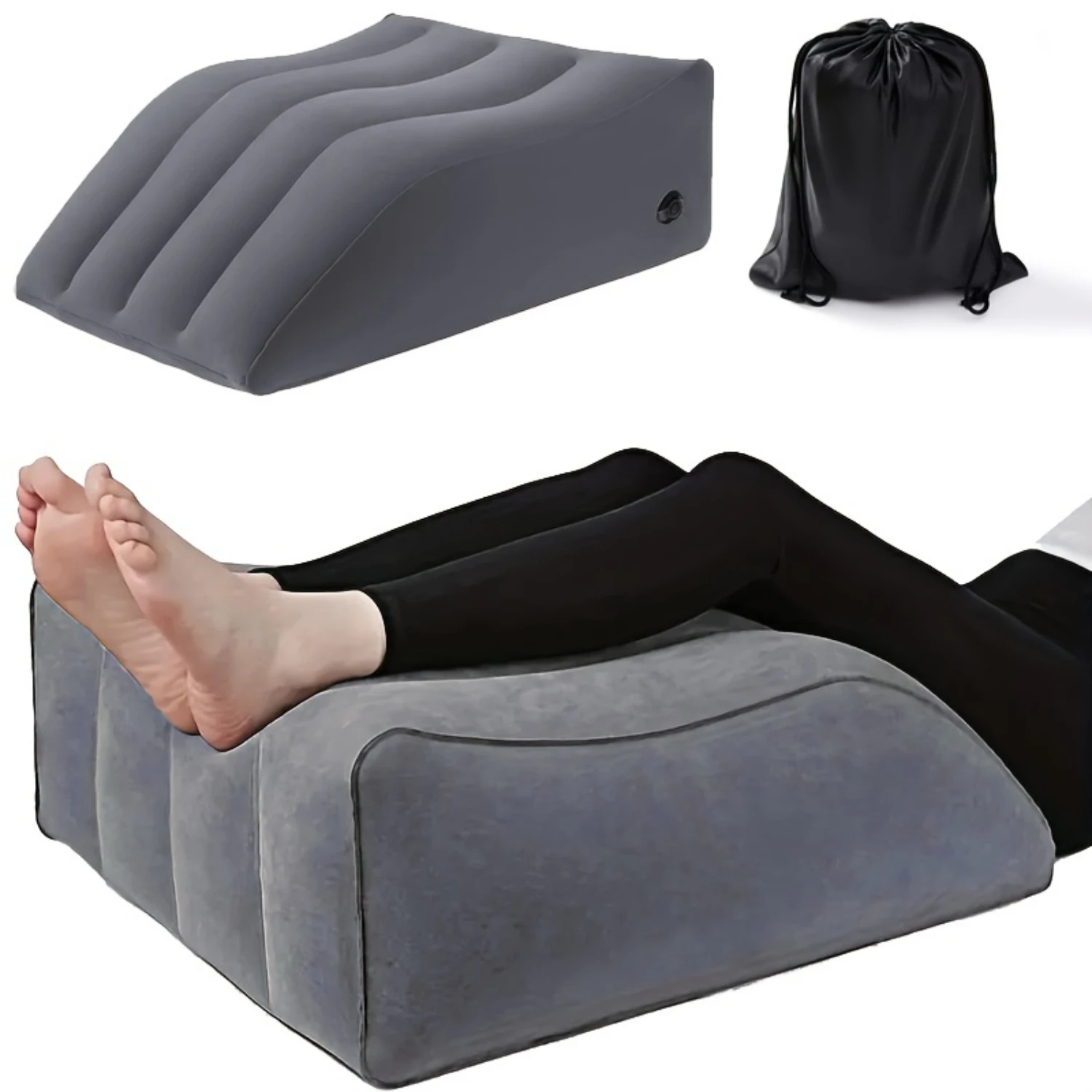 Inflatable Foot Rest Pillow with  Bag - Adjustable Height, Comfortable, Portable, and Compact Travel Footrest for Planes, Buses,