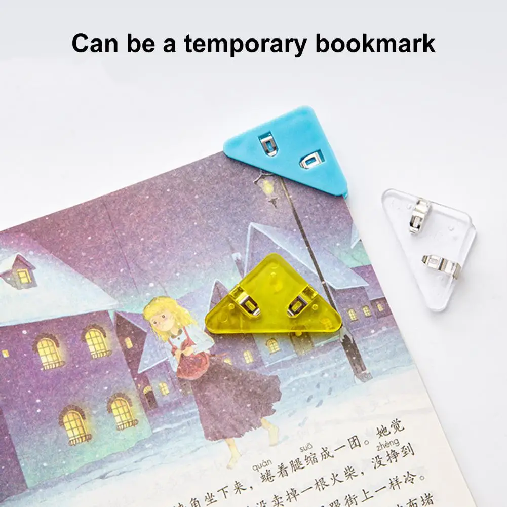 Clip angolari per libri per bambini protezioni angolari per libri Set di 5 clip angolari a triangolo trasparenti per prevenire l'arricciatura del libro