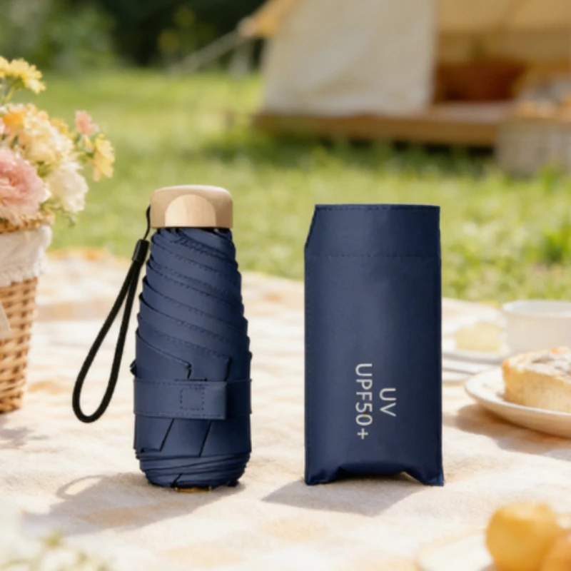 Guarda-chuva de Bolso Pequeno, Guarda-chuva de Vinil Dobrável com Proteção UV, Sombrinha de Bolso de Uso Duplo