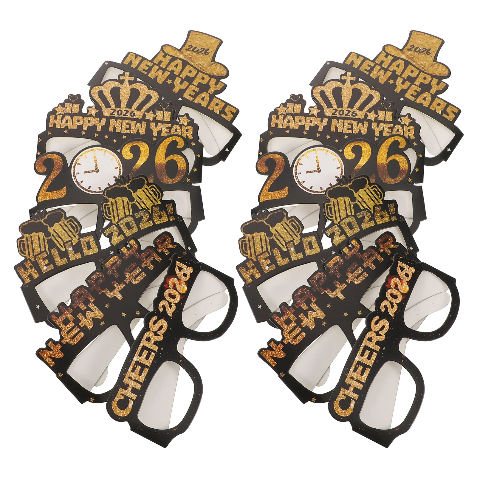 

5Sets 2026 New Year Party Paper Eyeglasses Glitter Happy New Year Glasses for Unforgettable Celebrations and Photos