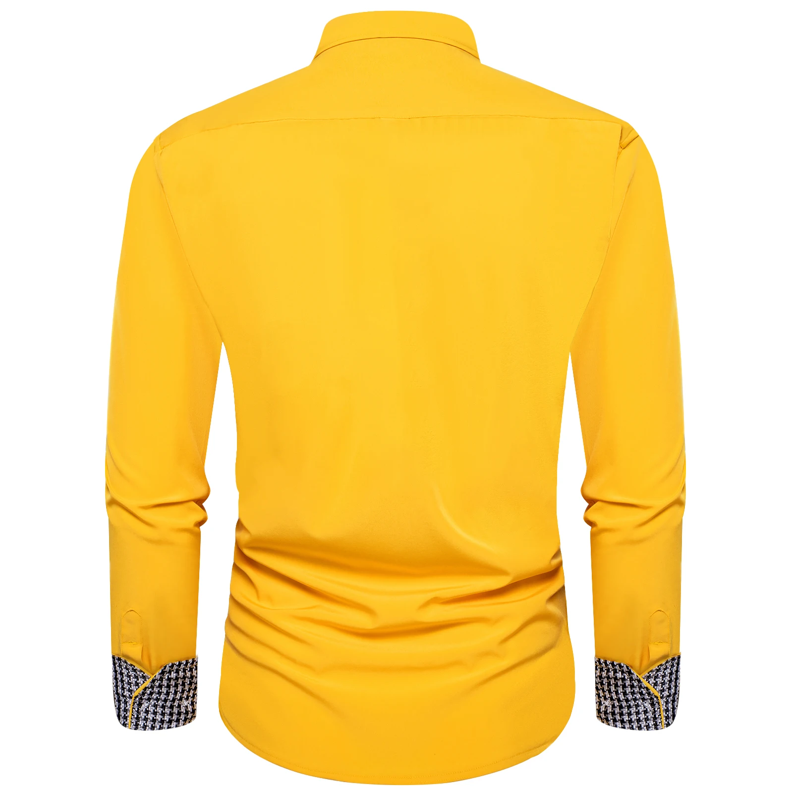 Yellow Solid Men Shirt Long Sleeve Casual Turn Down Collar Dress Shirt with Patchwork Collar Cuff Designer Men Clothing