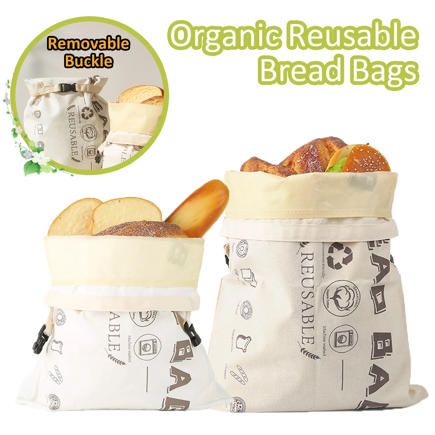 

1/2pcs Reusable Bread Bags Beeswax Organic Bread Storage Bags with Removable buckle Cotton Food Storage Bags Kitchen Organizer