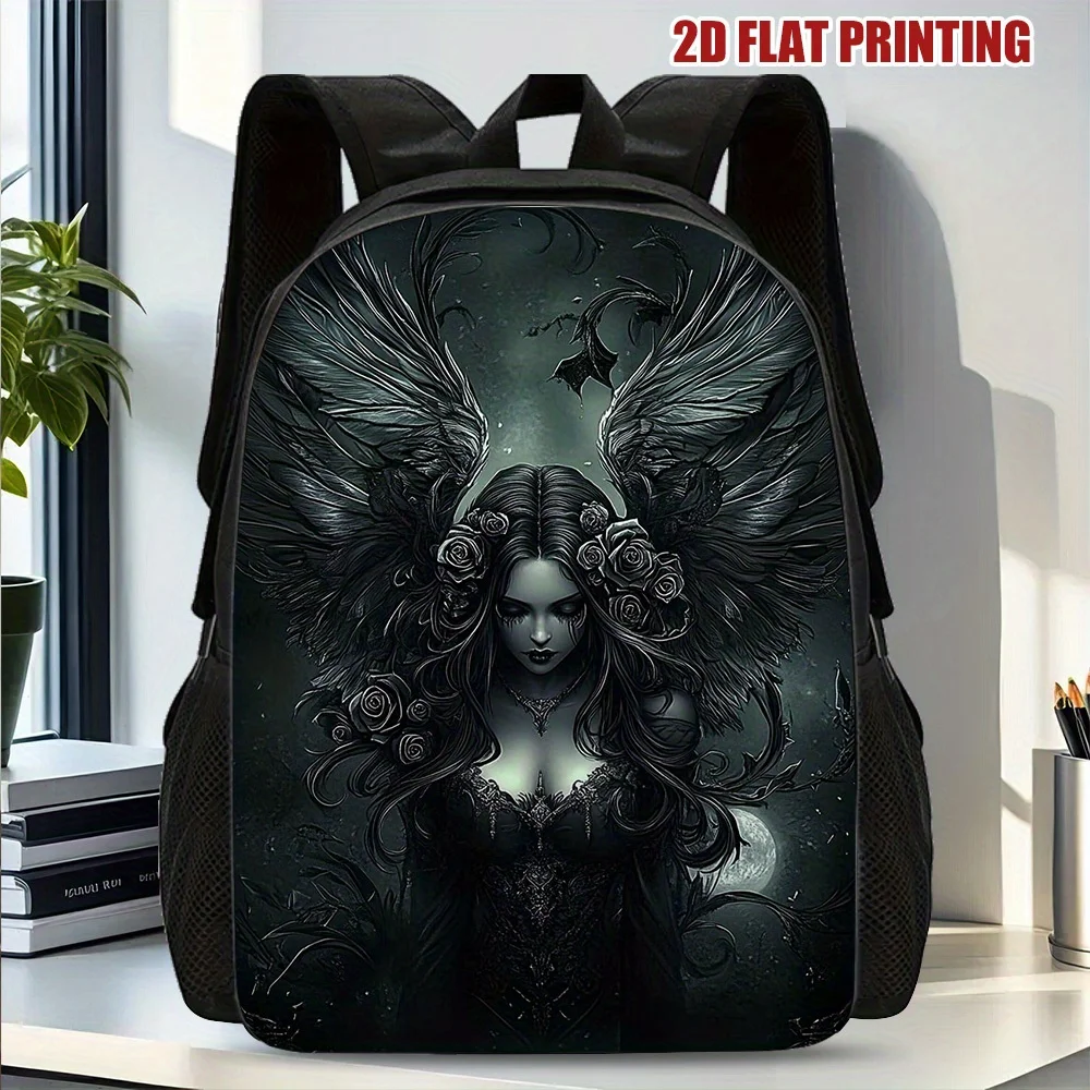 1pc Stylish Halloween Phantom Angel Backpack – Large Capacity, 2D Flat Print, Lightweight Washable with Zipper Closure