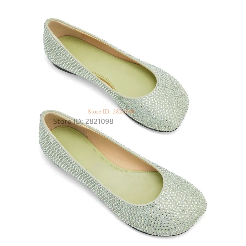 

Bling Bling Crystal Flats Ballet Dance Shoes for Women's Sheepskin Real Leather Round Toe Shallow Mouth Comfortable Shoes