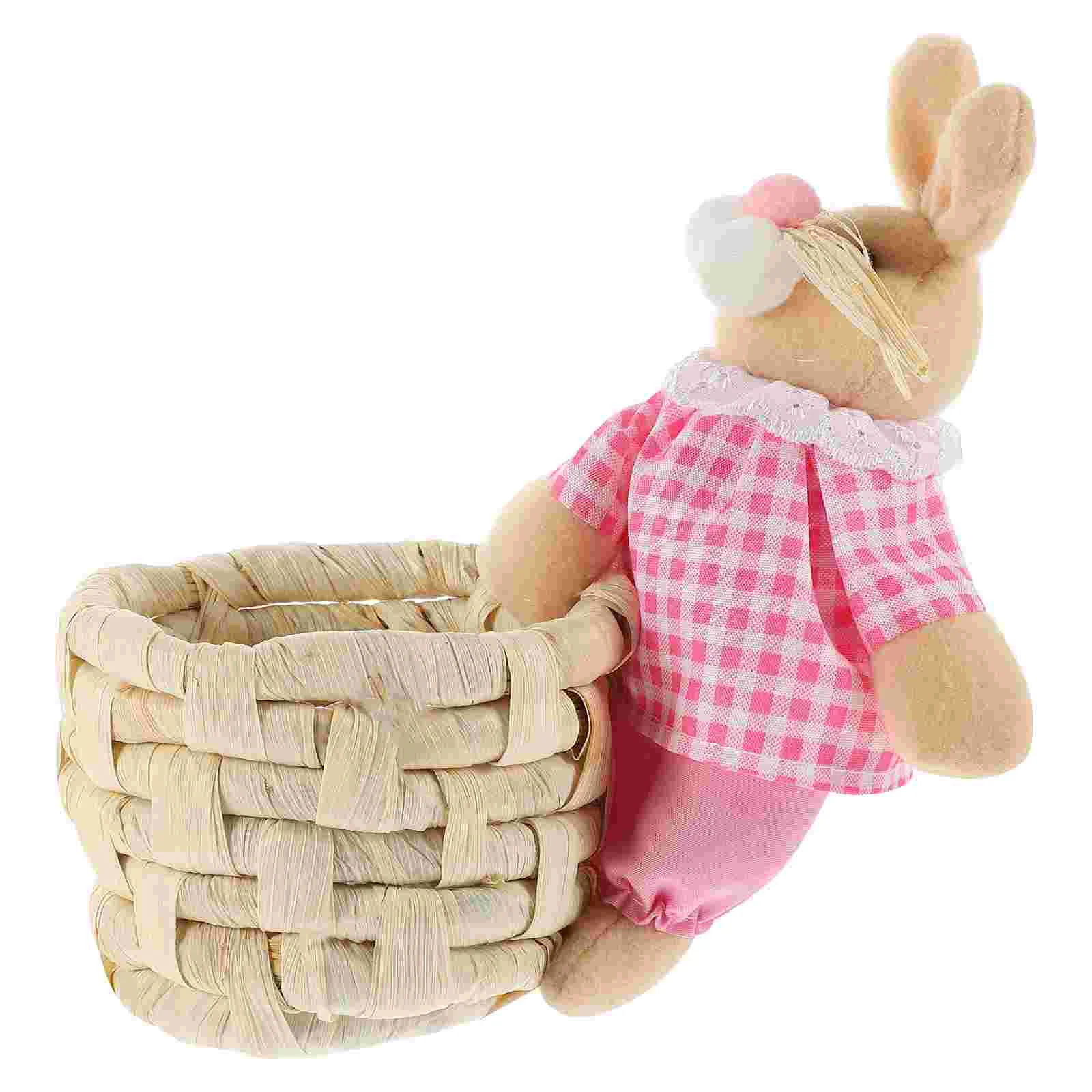 

Straw Rabbit Basket Makeup Soft Pen Holder for Desk Woven Small Baskets Storage Hamper