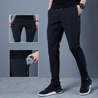 

Ice Silk Men's Pants 2023 Summer New Black Gray Thin Business Casual Pants Outdoor Elastic Breathable Straight Leg Sweatpants