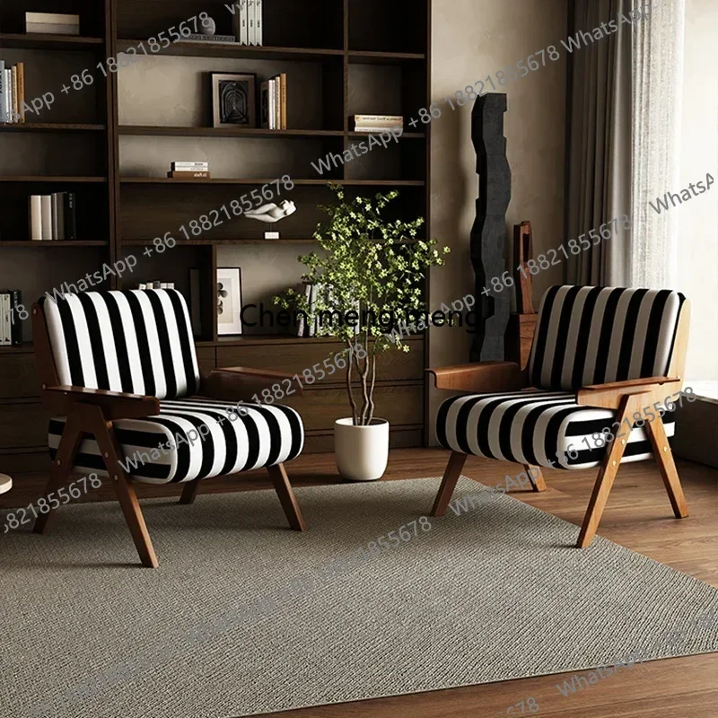 

French Designer Sofa Chair Apartment Black Wood Single Sofa Chair Solid Back Sillones Modernos Para Sala Living Room Furniture