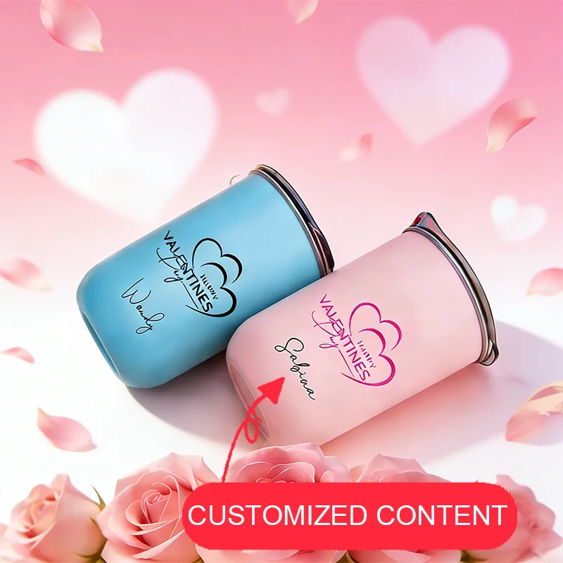Regalo personalizado del Día de San Valentín con letras: taza de agua, taza de agua en forma de corazón de acero inoxidable, taza de café, taza de leche portátil.