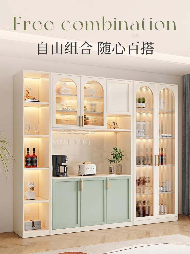 Sideboard storage cabinet, solid wood modern minimalist storage side living room, wine, tea, cream, wind cabinet