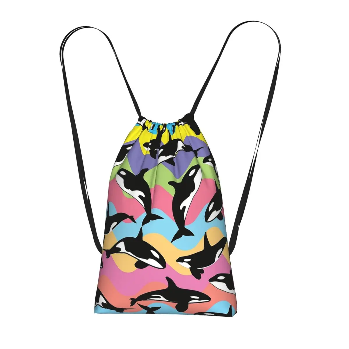 Orca Killer Whale Drawstring Backpack hiking cycling Bag Lightweight Foldable Storage Drawstring Bag for Men Women