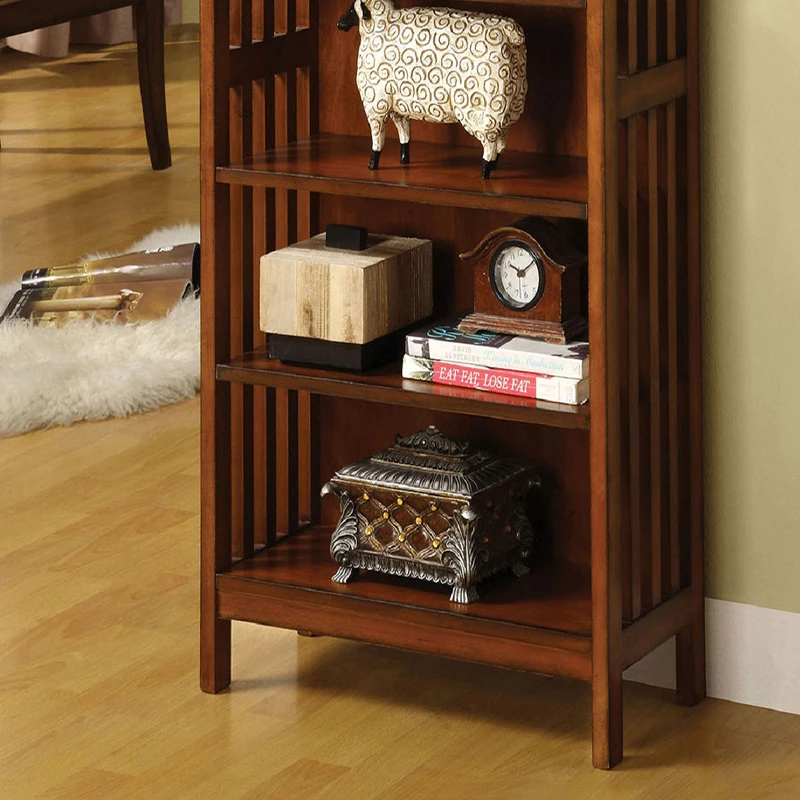 Gorgeous Styling Antique Oak Finish 1pc Media Shelf Solid wood Storage Books 5-Shelves Open Cabinet Shelf