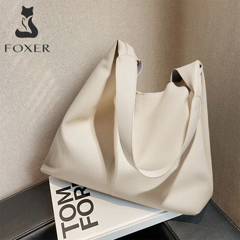 FOXER Women‘s Shoulder Bag 2025 Fashion Tote Split Leather+Microfiber Handbag Lady Classic Large Casual Hobo Bag Special Gift image 6