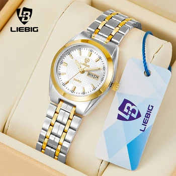 LIEBIG lüks paslanmaz çelik saatler erkekler moda İzle zaman tarihi erkek kadınlar için su geçirmez kuvars kol saati Reloj Hombre