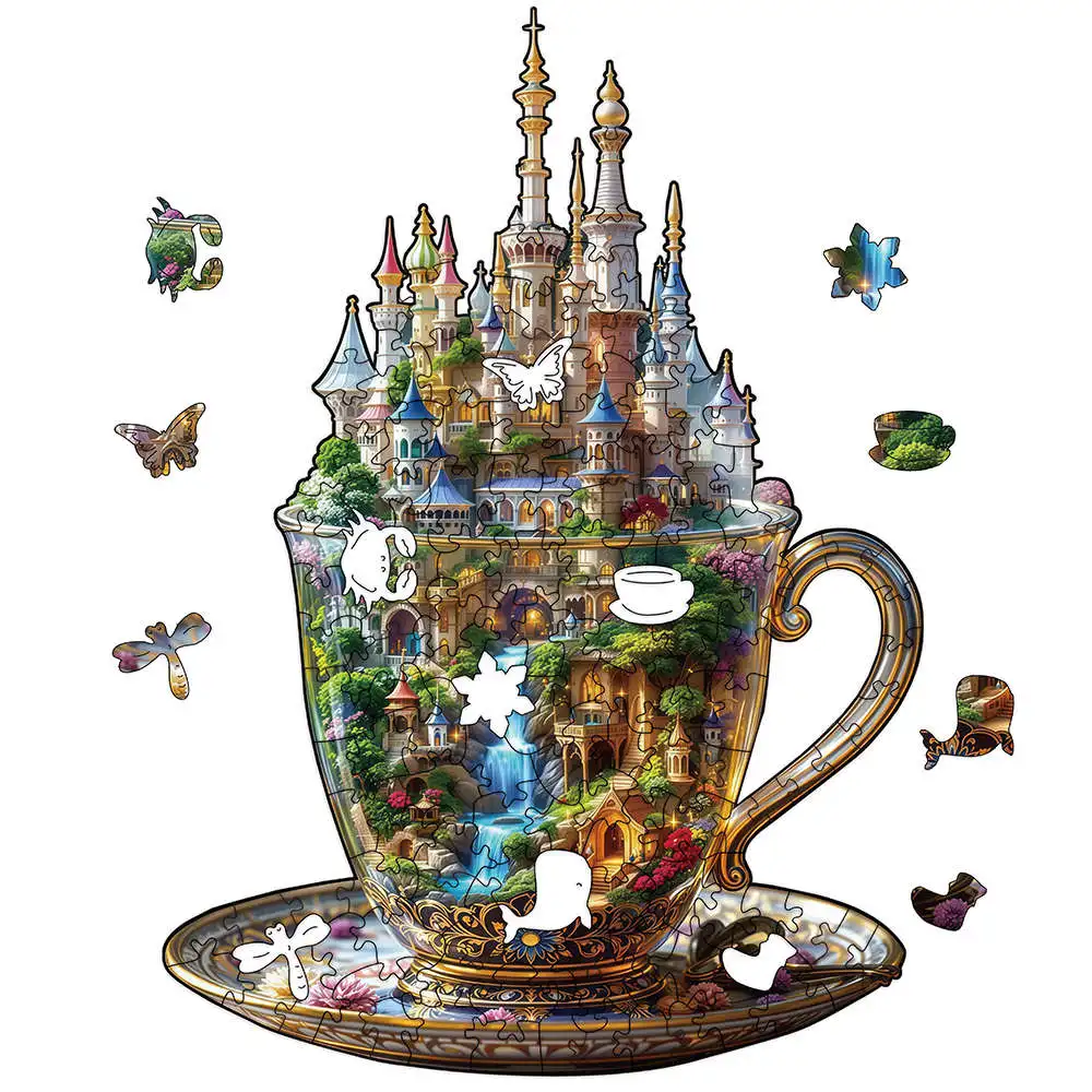 Lovely Cup Wood Jigsaw Unique Circular Wooden Animal Puzzle for Adult Kids Intelligent DIY Toys Holiday Gifts