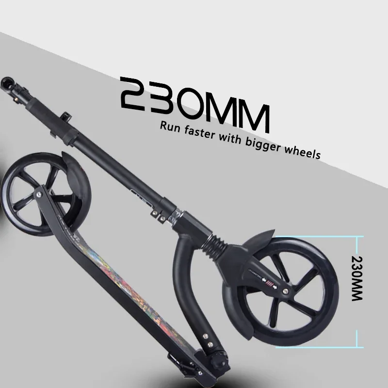 808 Adult Two Big Pu Wheel Scooter Portable Folding Foot Scooter Aluminum Alloy Body Adjustable Height Working School Transport