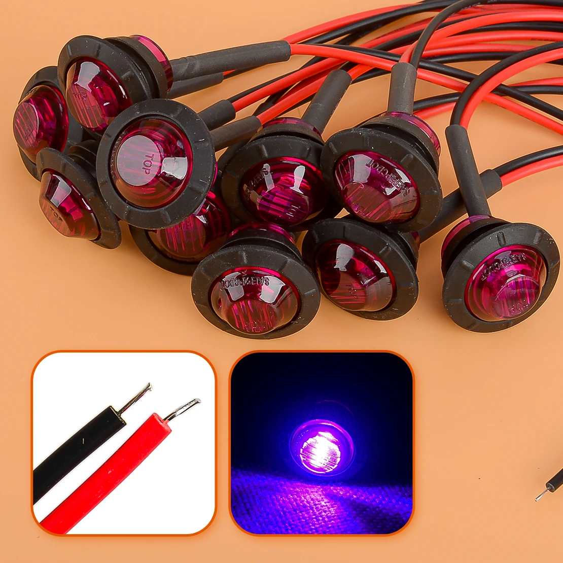 

10Pcs/set 3/4" Purple Round Purple LED Clearance Signal Marker Lights 12V New For Pickups Truck Boat Trailer SUV