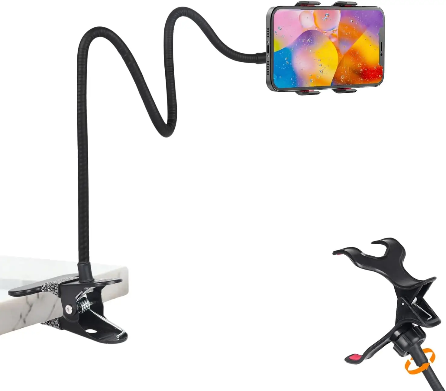 

Flexible Desk Phone Holder with Clamp, Adjustable Arm Stand for iPhone 16 Pro Max & All 4'-7' Phones