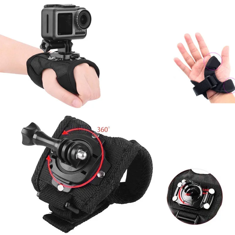 360° Rotation Glove Wrist Strap Mount For GoPro Hero 13 12 11 10 9 SJCAM Insta360 X4 X3 DJI Osmo Action 5 Pro Camera Accessories