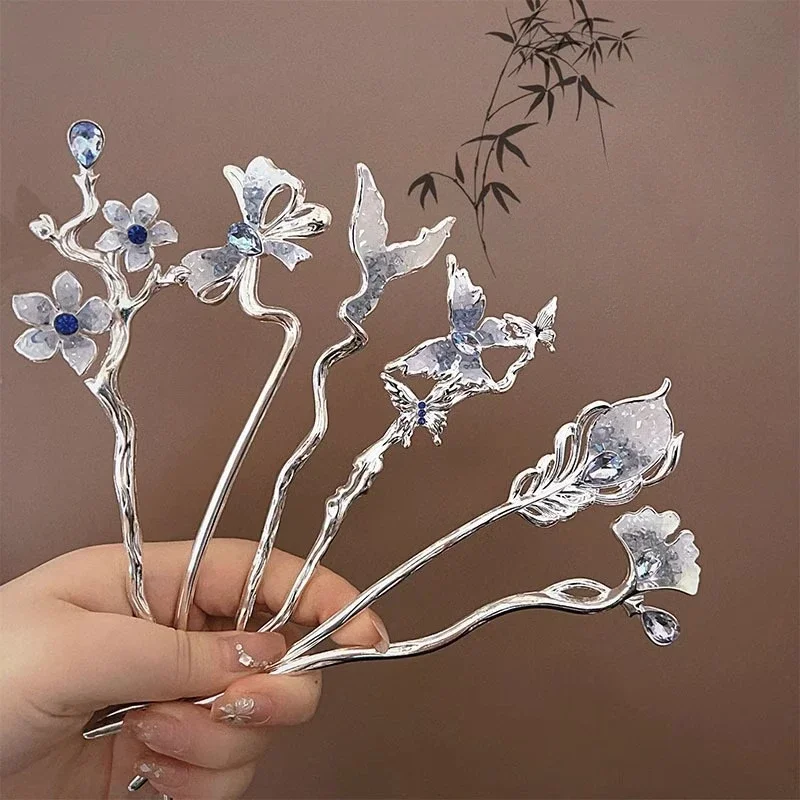 Antique Ice Crystal Chinese Hairpin Hanfu Accessories High End Feeling Cool and Cool Hairpiece Headwear Female Step Shake