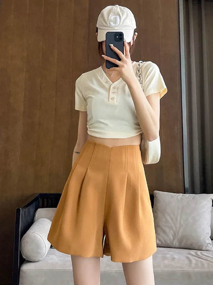 A-line Shorts Women New Fashion Young High Waist Thin Korean All-match Simple Ins Summer Casual Wide Leg Baggy Hot Sale Stylish