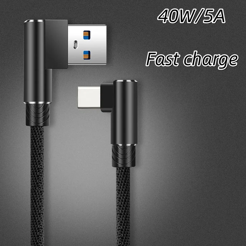 

40W 5A Fast Charging Cable 90 Degree Elbow USB To Type C Quick Charger Data Cable USB-C Charging Wire For iPhone Xiaomi Samsung