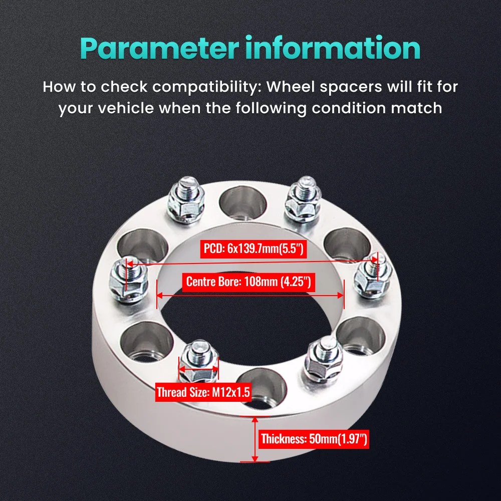 108mm Wheel Spacers Adapter FOR Toyota 4-Runner SR5 96-13 6x139.7 50mm 4wd 2 inch 6x5.5 for Landcruiser Patrol Hilux 4WDx4