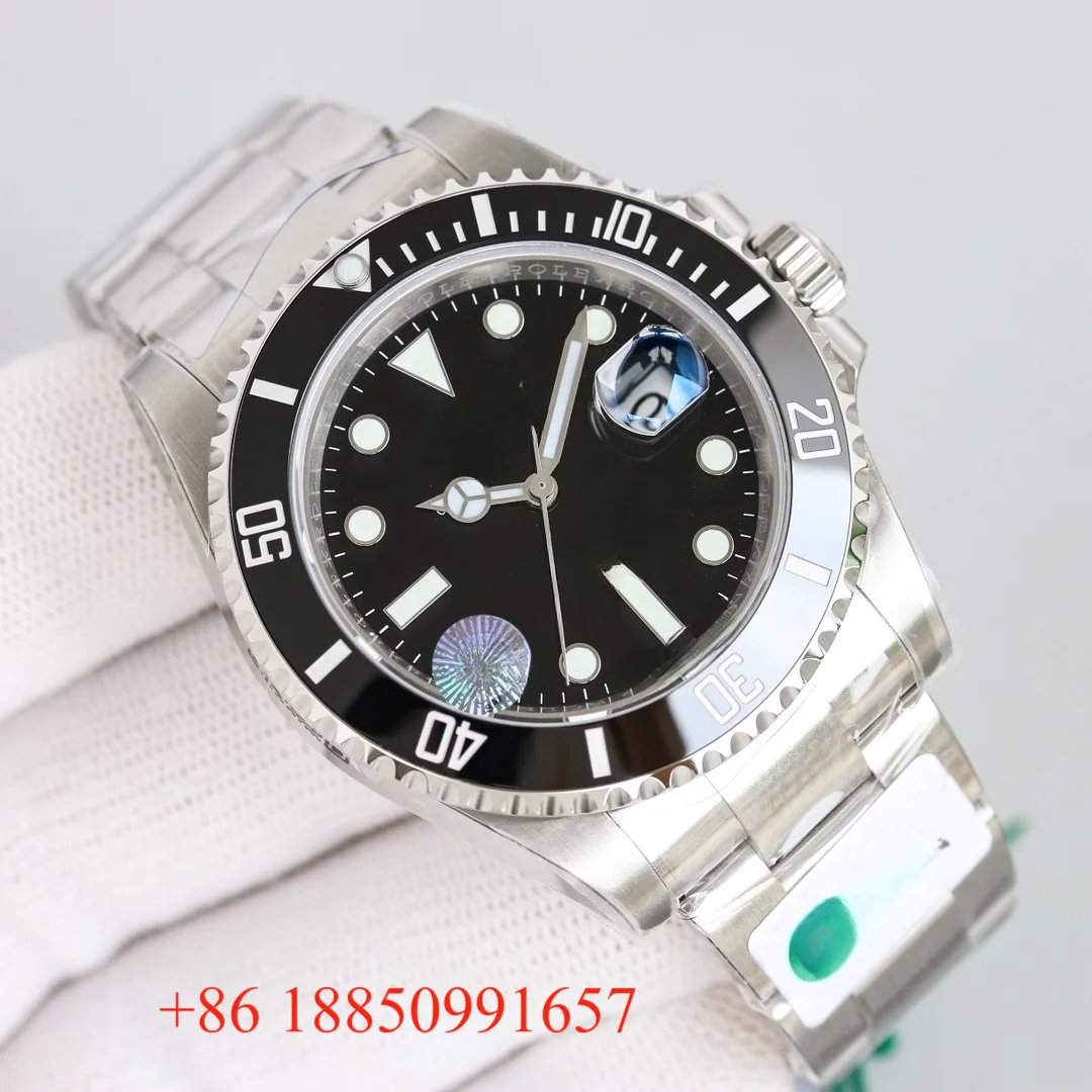 

A 41mm men's automatic mechanical watch featuring a black dial, black ceramic-style rotating bezel, 3235-type movement, sapphire crystal, date magnifier, luminous markers, and stainless steel bracelet. Suitable for business, casual, sporty styling