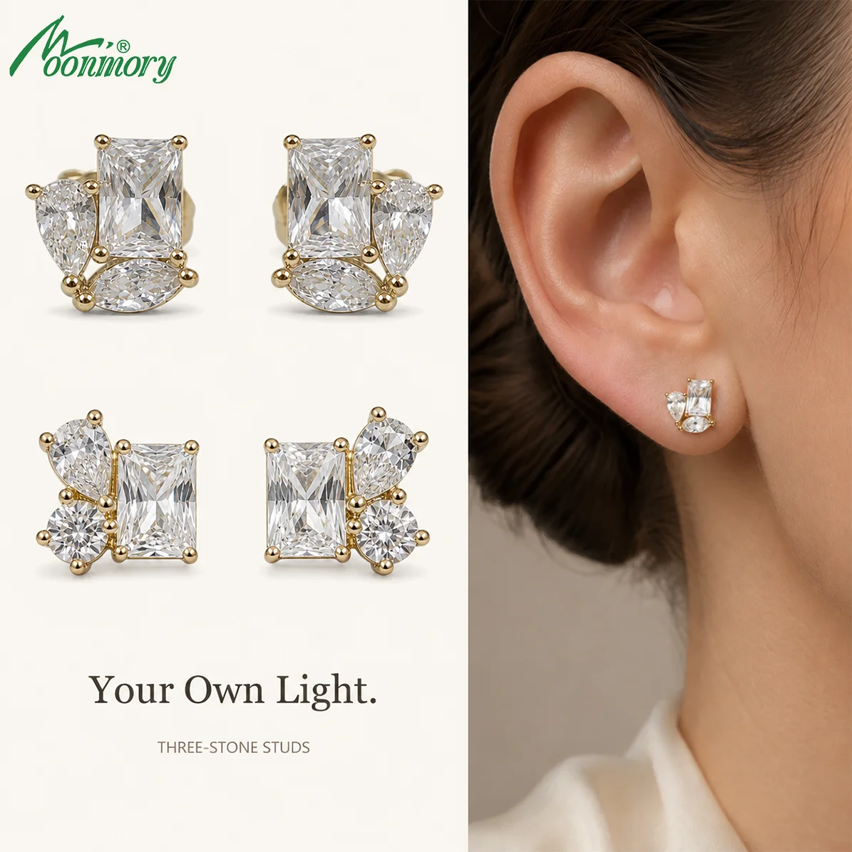 Moonmory Minimalistische Luxusmarken Birnen-, Marquise- und Rundschliff Zirkon-Ohrringe für Frauen 5A 14K Doppelt Vergoldeter Schmuck Geschenk – Detail 1