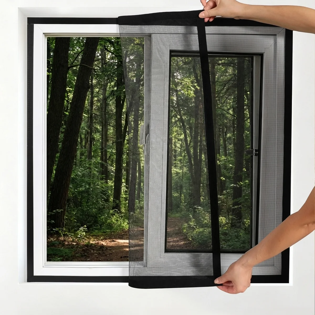 【200+ Sizes】Black Window Screen Replacement, Breathable Mosquito Mesh, Self-Adhesive Hook & Loop, Reusable Easy-Install Net