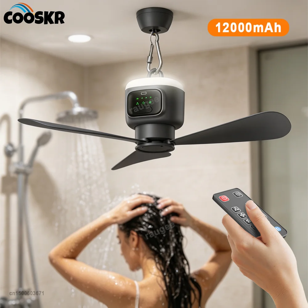 

Portable Ceiling Fans Outdoor Camping Fan Air Circulator Rechargeable Electric Ceiling Fan with Light Remote for Bathroom Home