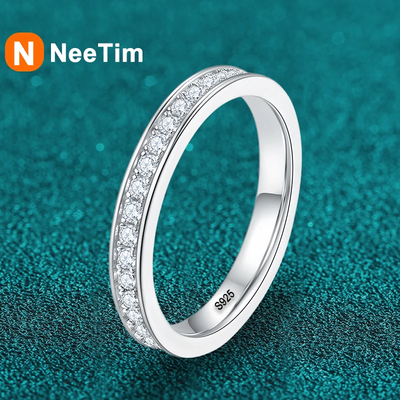 

Tezzc Full 1.5mm Moissanite Rings Wedding Ring for Women 925 Sterling Silver with White Gold Plated Engagement Eternity Band