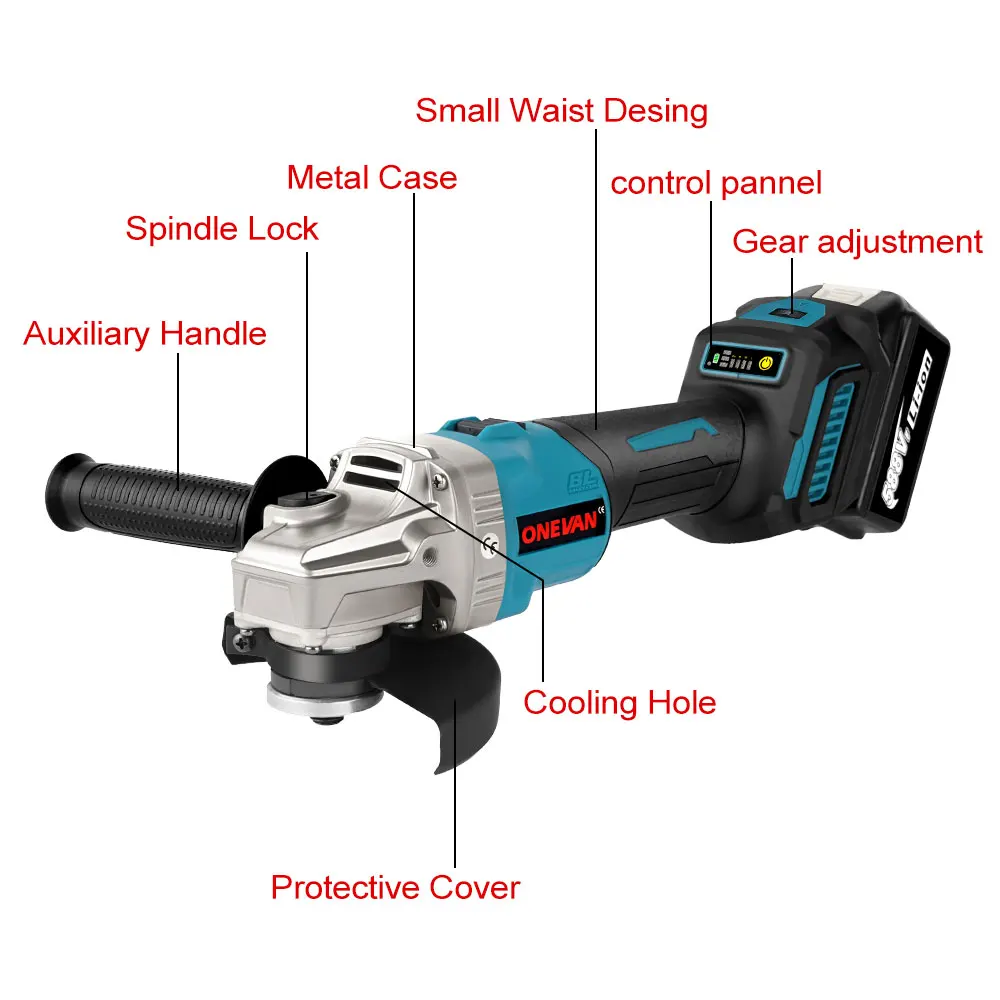 2000W Brushless Electric Angle Grinder 20000RPM 6 Gears Rechargeable Polishing Cutting Machine Power Tool For Makita 18V Battery